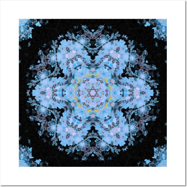 Digital Mandala Flower Blue and Black Wall Art by WormholeOrbital